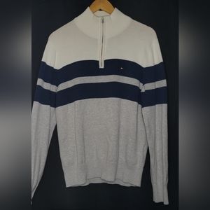 Tommy hilfiger white/grey/blue 1/4 zipup sweater